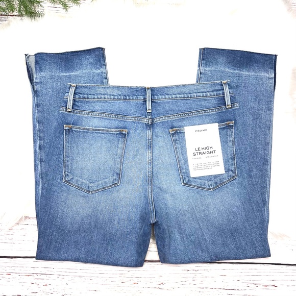 🚫SOLD! NWT🤩 |•FRAME DENIM•| Le High Straight High-Rise Raw Edge Slit Jeans - Picture 3 of 16